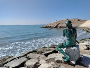 Durres beach fisherman statue