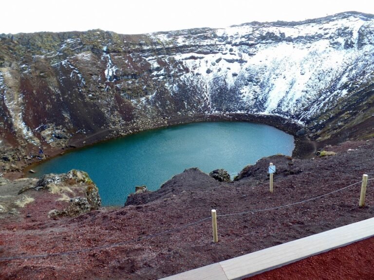 Kerid Crater with lake not frozen