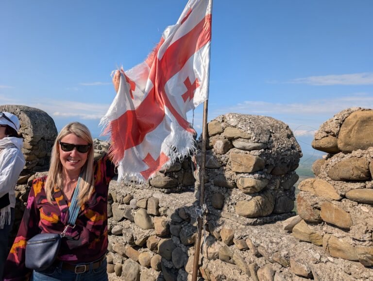 Sighnaghi city walls with Georgia flag
