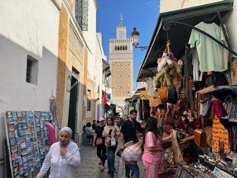 Medina, Tunis with mosque minaret in background