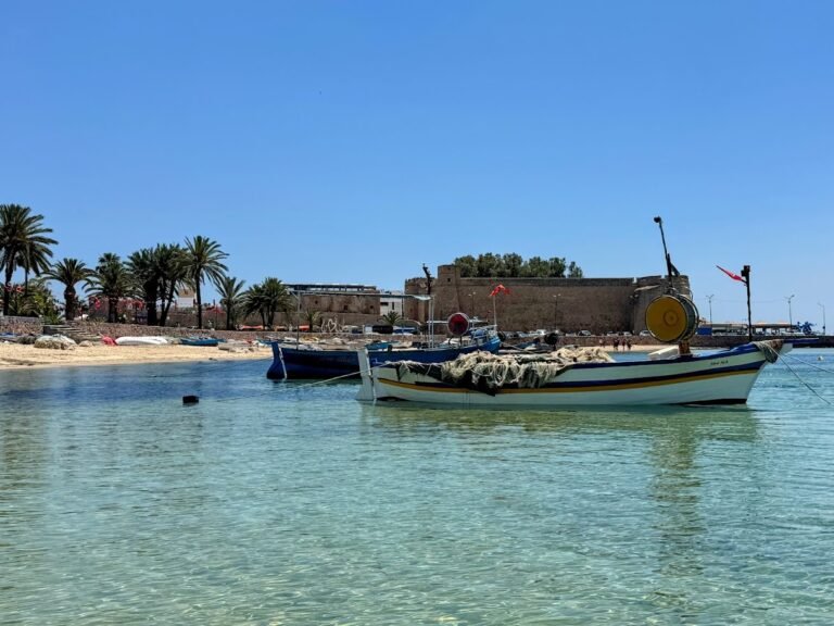 Hammamet beach with boats, Tunisia